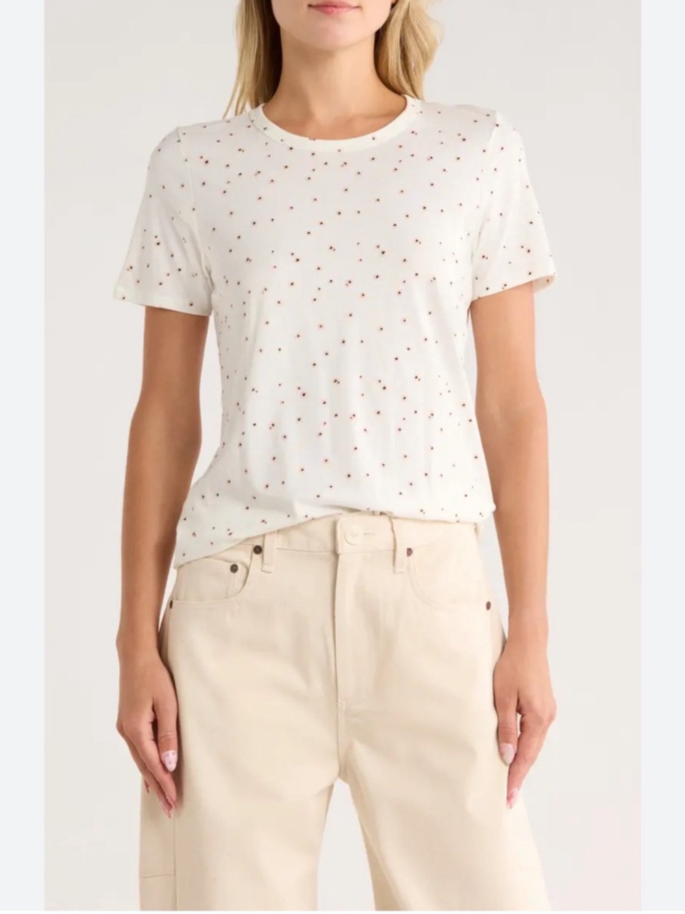 rag & bone White Short-Sleeve Tee with Red Dot Print